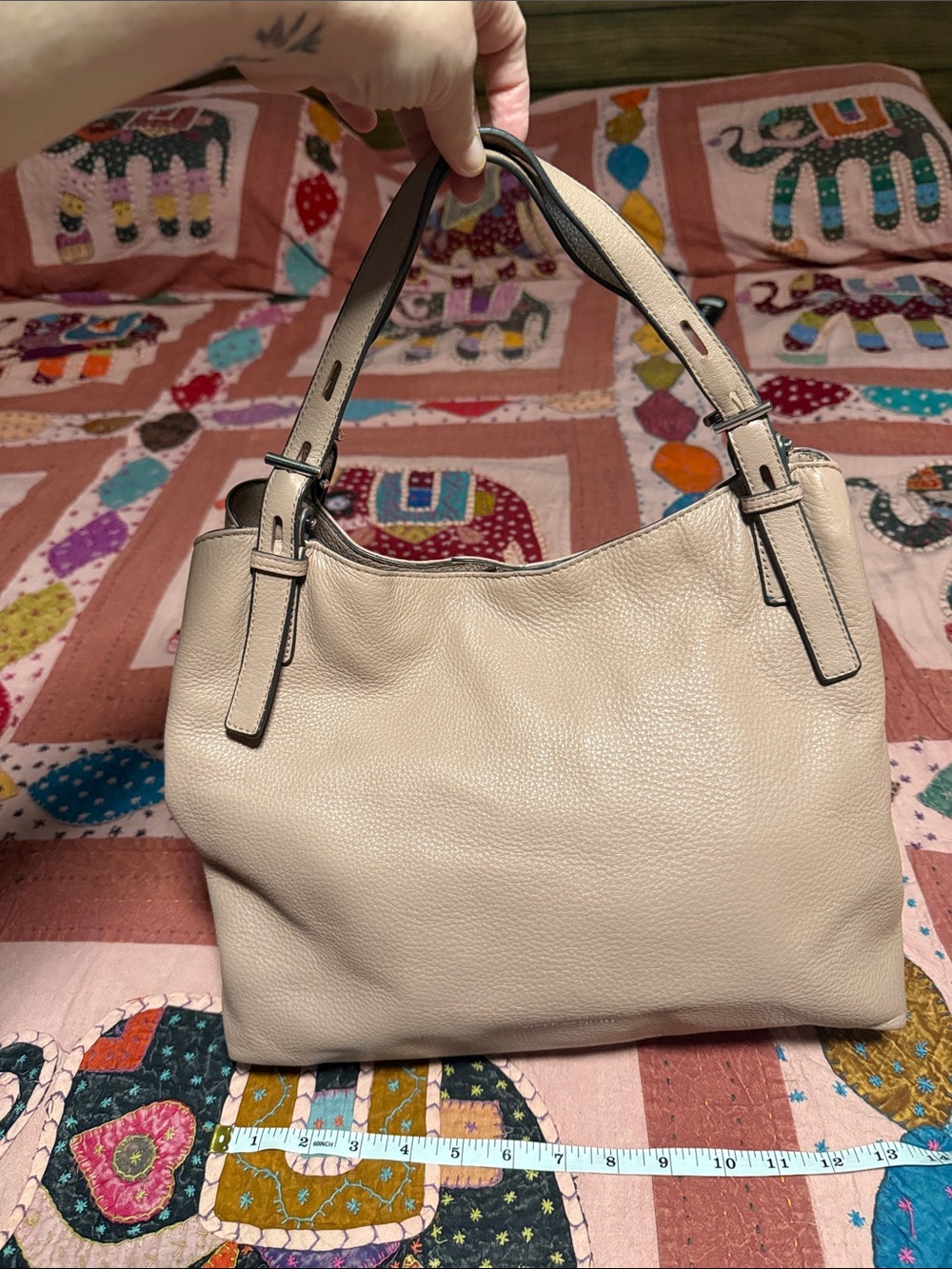 Vince Camuto Women's Pebbled Leather Shoulder Bag in Beige/Rose